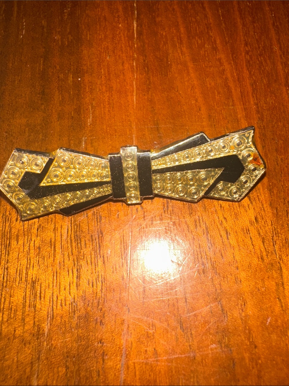 Vintage Art Deco Style Geometric Gold & Black Enamel Bow Tie Lapel Brooch Pin